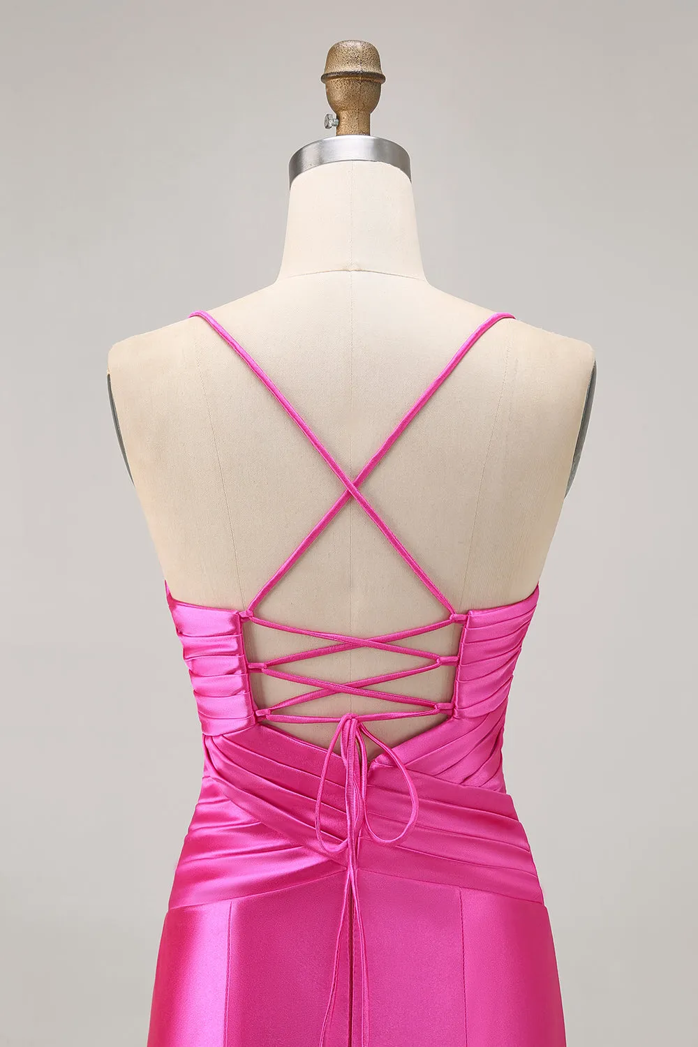 Fuchsia Spaghetti Straps Cut Out Pleated Tight Homecoming Dress with Bow sold by Wedtrend product image thumbnail 5