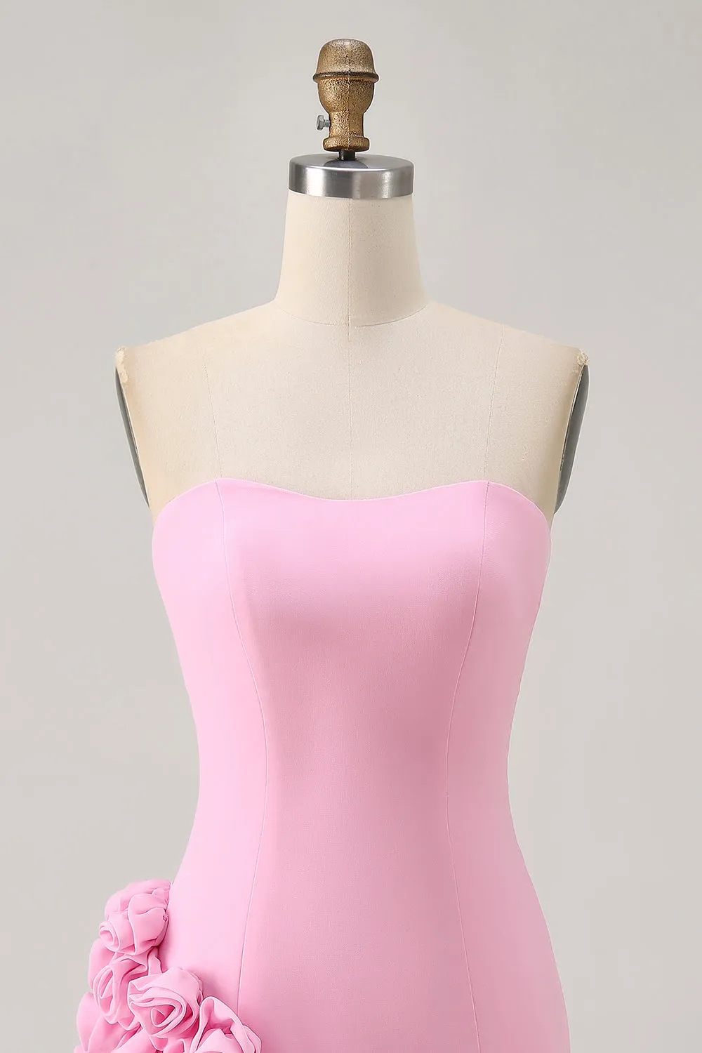 Pink Bodycon Strapless Short Homecoming Dress with 3D Flowers sold by Wedtrend product image thumbnail 4
