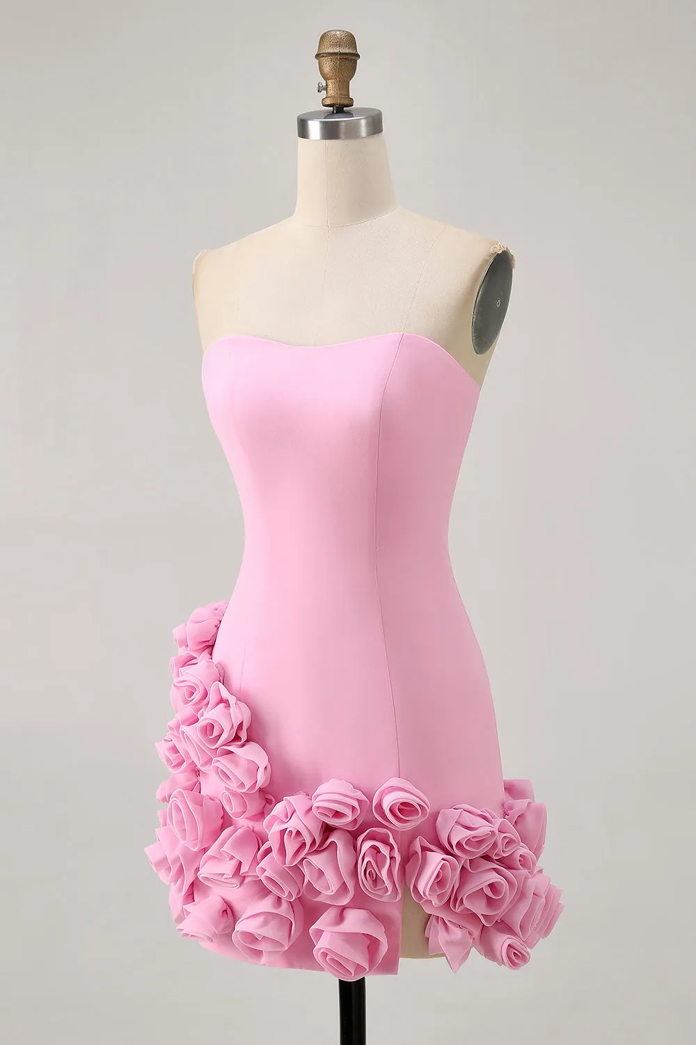 Pink Bodycon Strapless Short Homecoming Dress with 3D Flowers sold by Wedtrend product image thumbnail 3