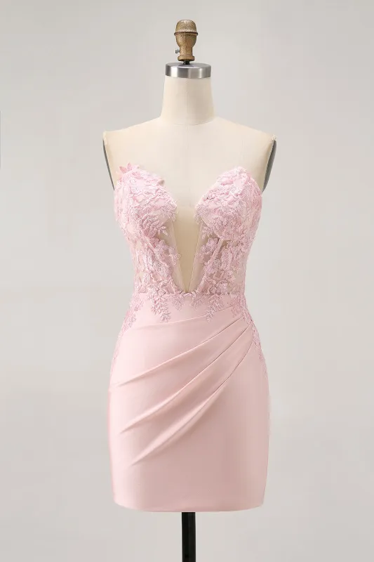 Blush Bodycon Strapless Corset Homecoming Dress with Appliques made by Wedtrend