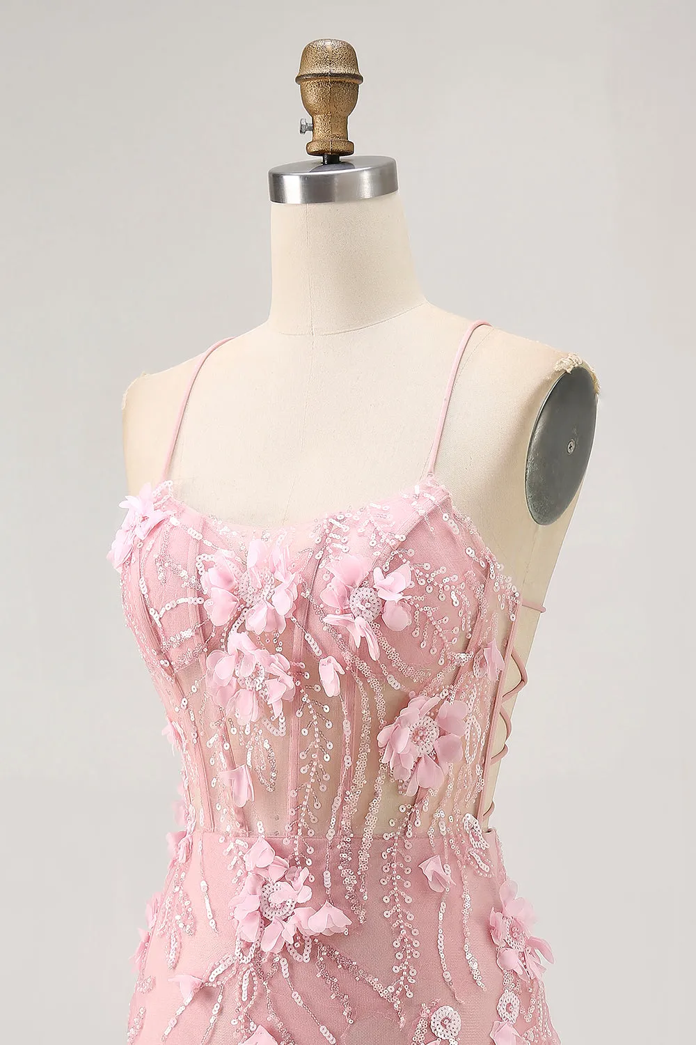 Sparkly Sequins Beaded Blush Bodycon Short Corset Homecoming Dress with Appliques sold by Wedtrend product image thumbnail 5