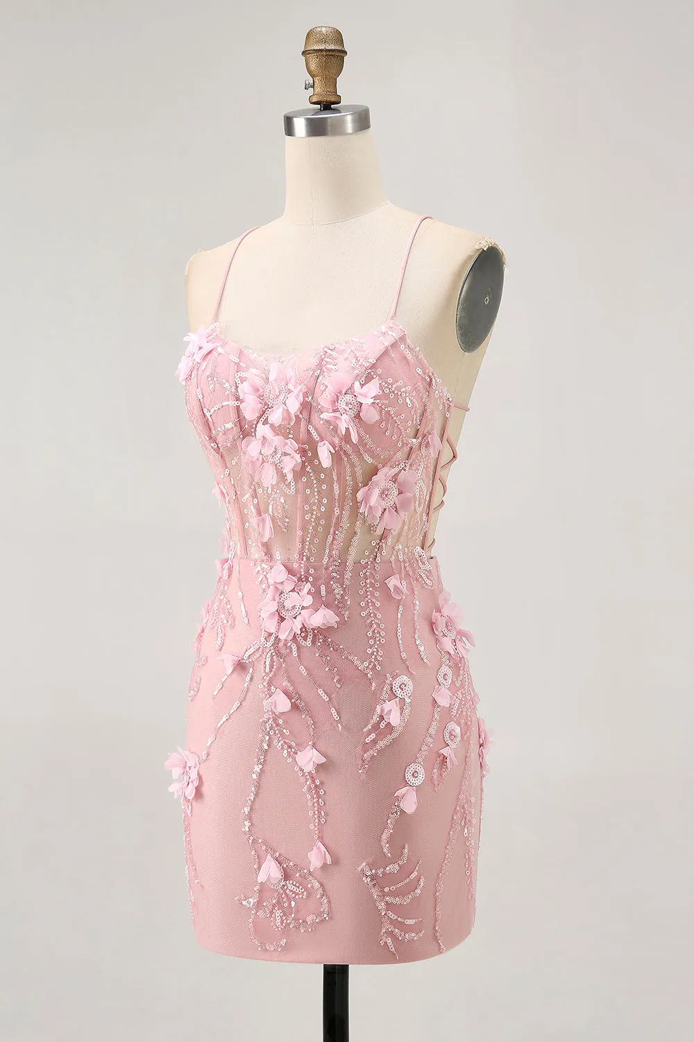 Sparkly Sequins Beaded Blush Bodycon Short Corset Homecoming Dress with Appliques sold by Wedtrend product image thumbnail 3