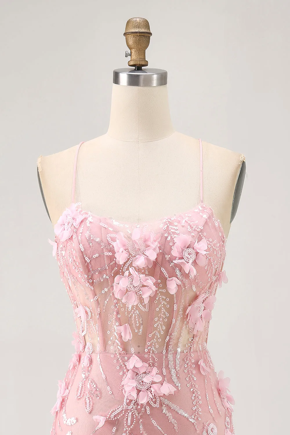 Sparkly Sequins Beaded Blush Bodycon Short Corset Homecoming Dress with Appliques sold by Wedtrend product image thumbnail 4