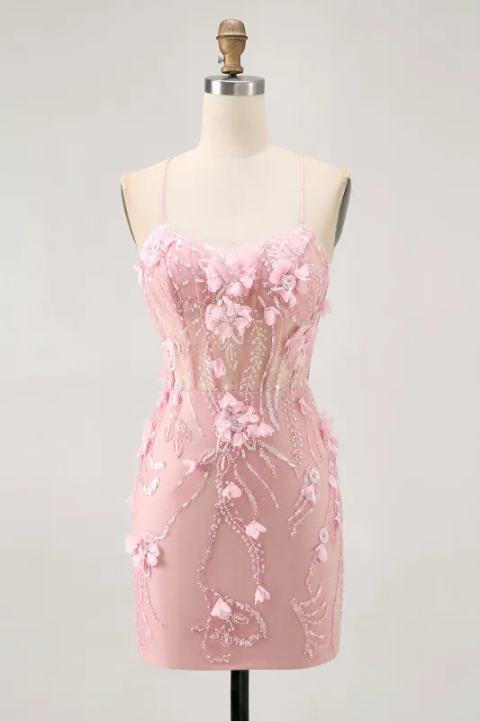 Sparkly Sequins Beaded Blush Bodycon Short Corset Homecoming Dress with Appliques sold by Wedtrend