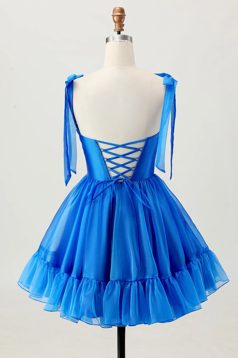 Royal Blue A Line Spaghetti Straps Ruffle Homecoming Dress with Lace Up Back sold by Wedtrend product image thumbnail 2