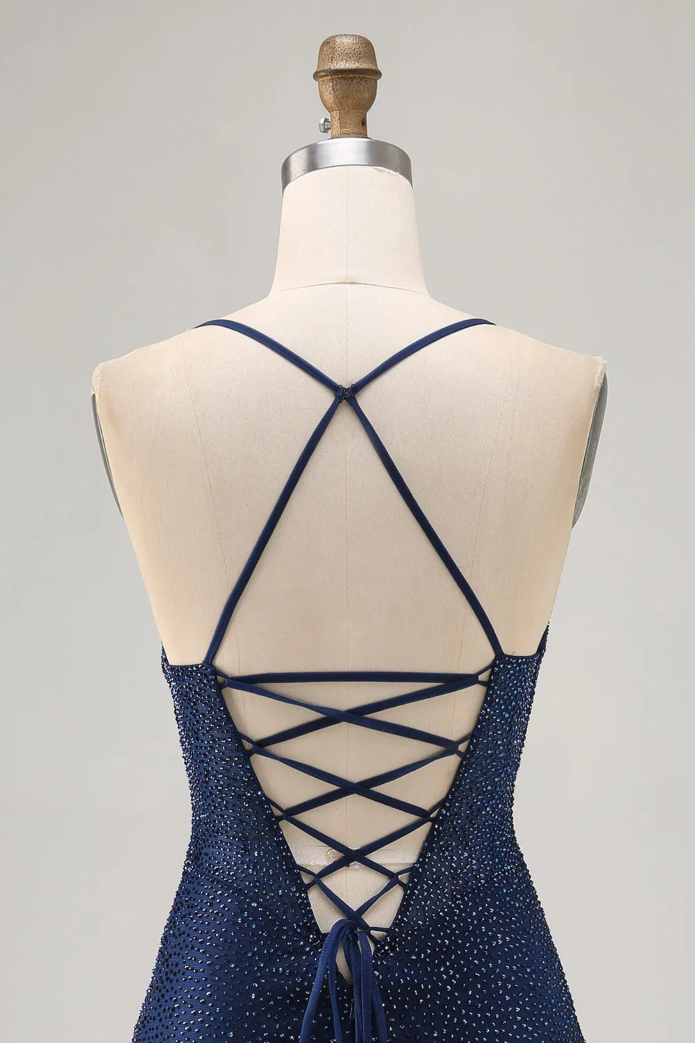 Dark Blue Bodycon Spaghetti Straps Homecoming Dress with Beading sold by Wedtrend product image thumbnail 5