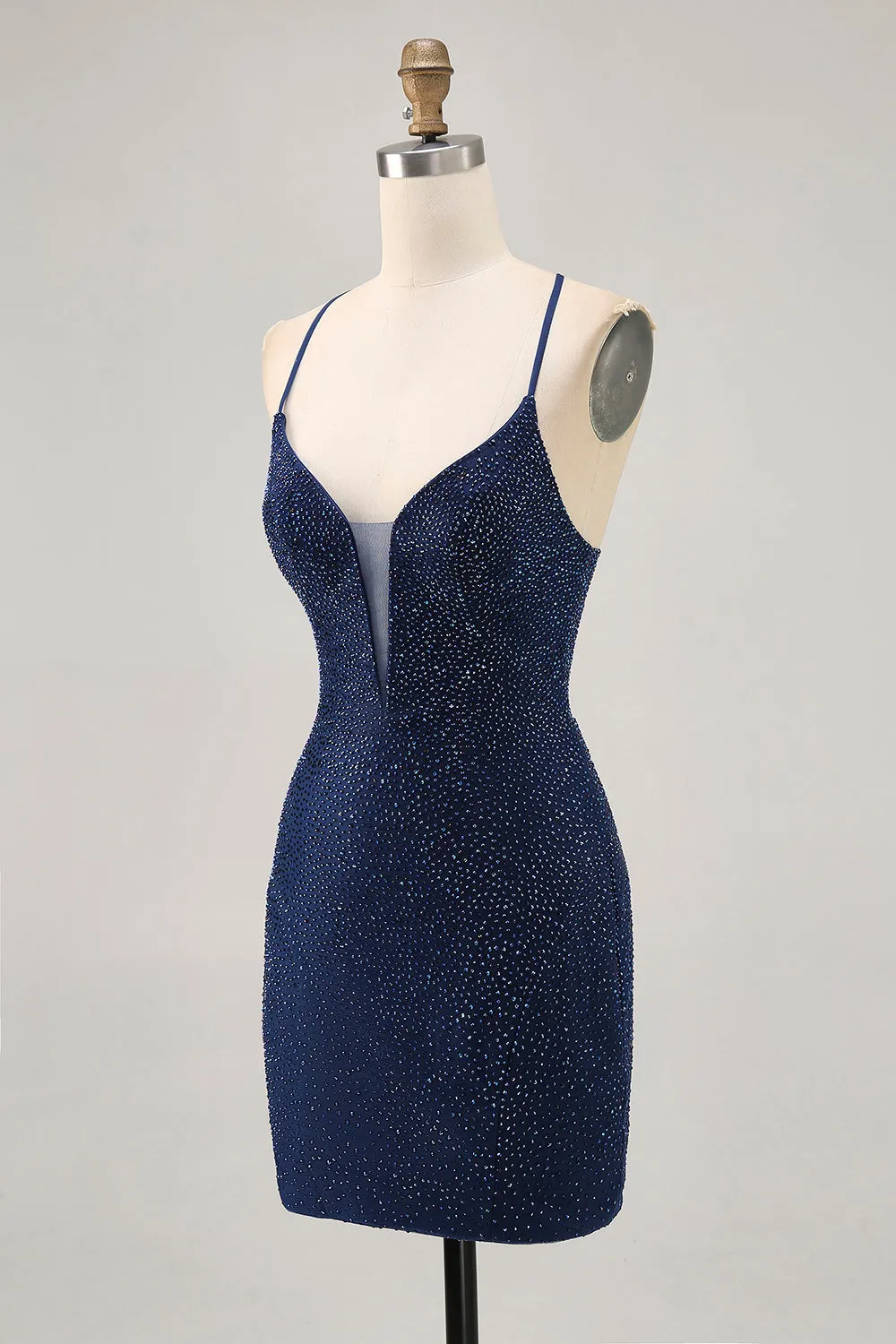 Dark Blue Bodycon Spaghetti Straps Homecoming Dress with Beading sold by Wedtrend product image thumbnail 3