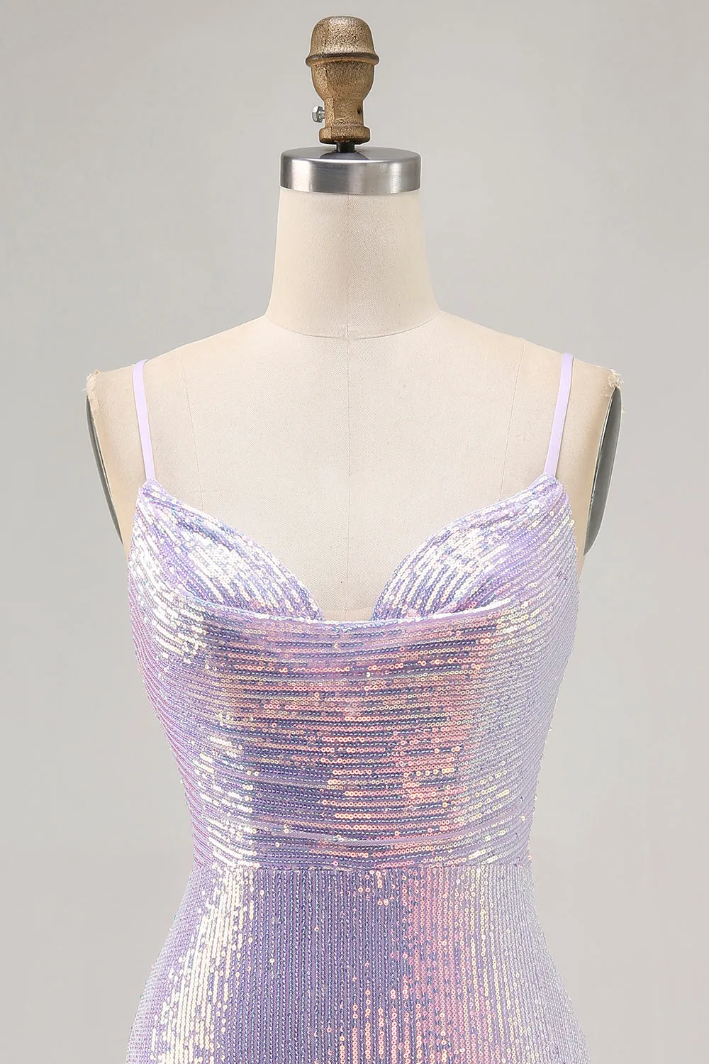 Sparkly Lilac Bodycon Spaghetti Straps Sequins Short Homecoming Dress sold by Wedtrend product image thumbnail 4