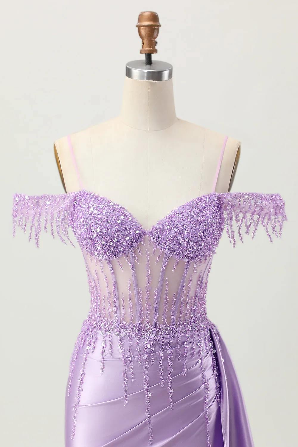 Lilac Sequins Cold Shoulder Beaded Corset Short Homecoming Dress with Streamer sold by Wedtrend product image thumbnail 4