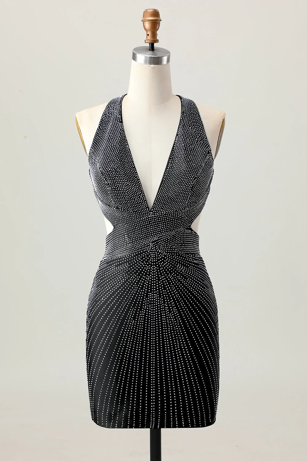 Black Bodycon V-Neck Backless Homecoming Dress with Beading sold by Wedtrend