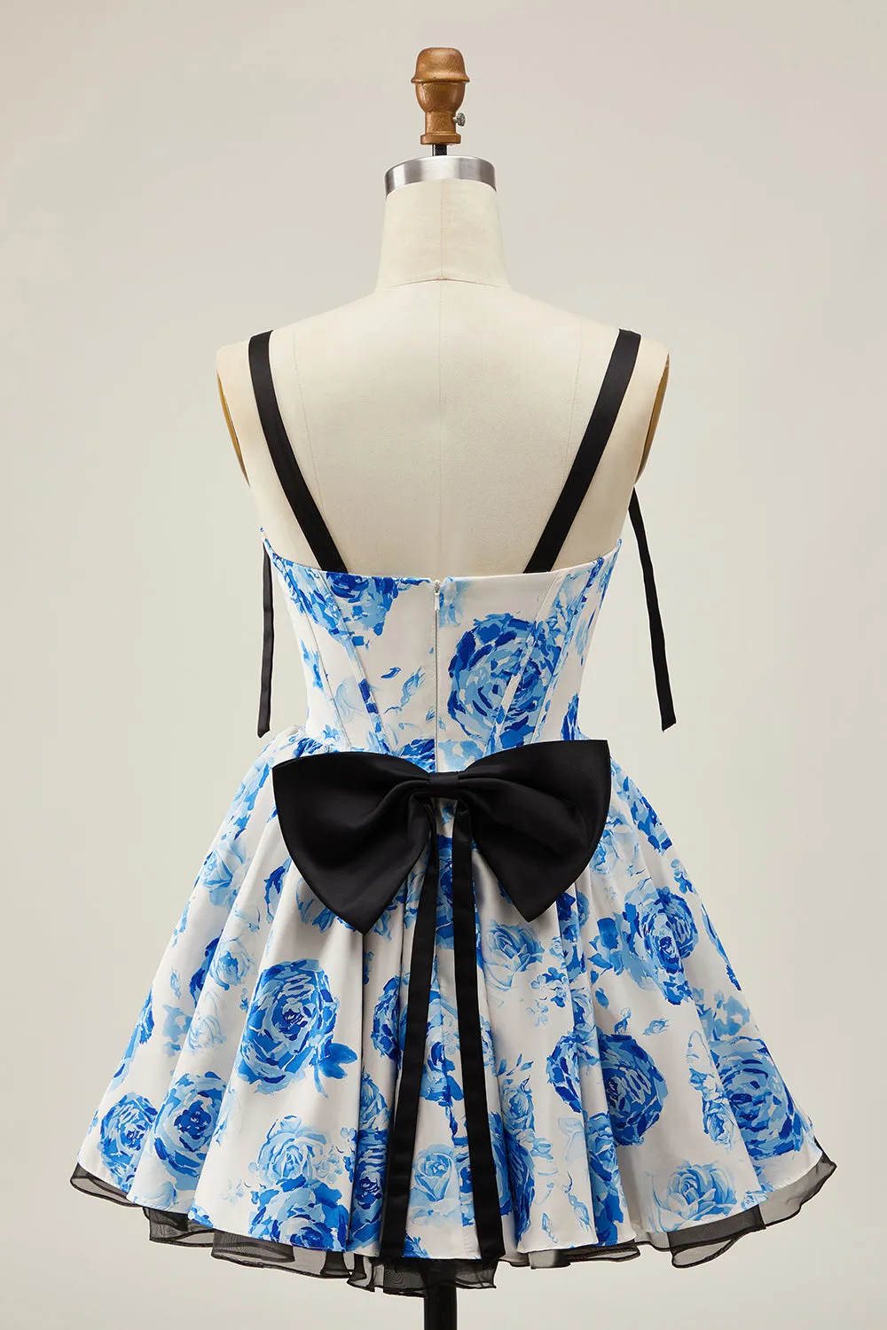 White Blue Floral Corset A Line Short Homecoming Dress with Bow sold by Wedtrend product image thumbnail 2