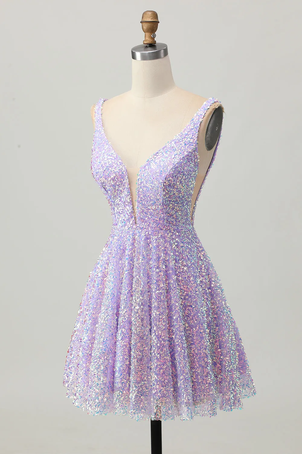 Sparkly Lilac Sequins A Line Backless Short Homecoming Dress sold by Wedtrend product image thumbnail 3