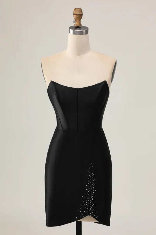 Black Bodycon Cut Out Corset Homecoming Dress with Beading made by Wedtrend