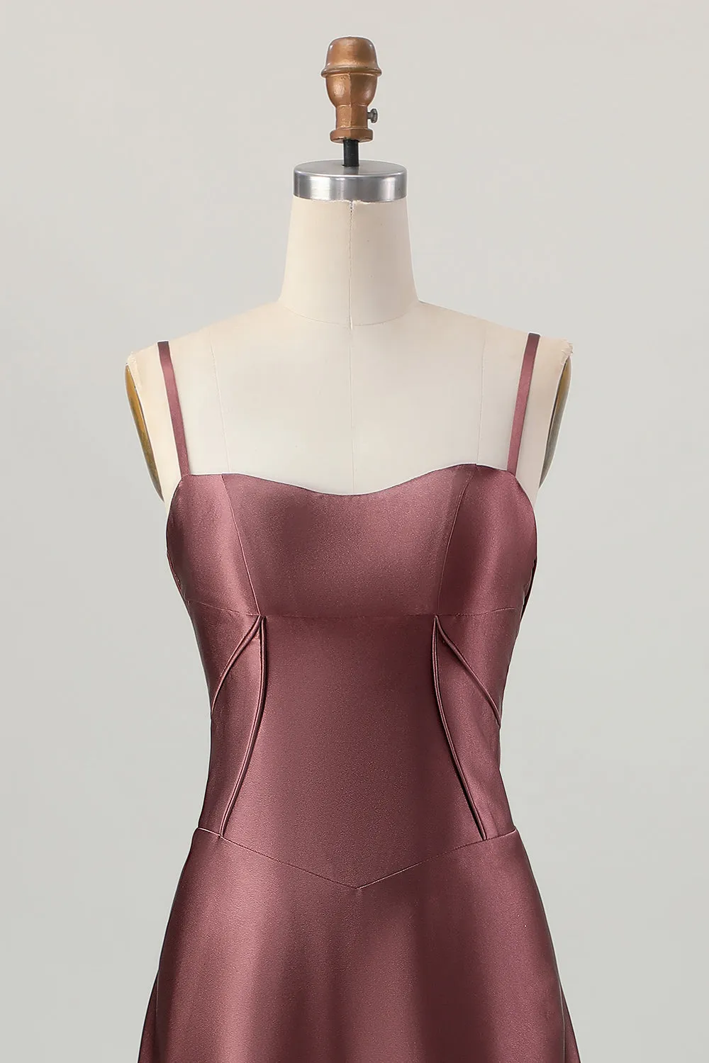 Coffee A-Line Spaghetti Straps Long Bridesmaid Dress with Lace Up Back sold by Wedtrend product image thumbnail 4