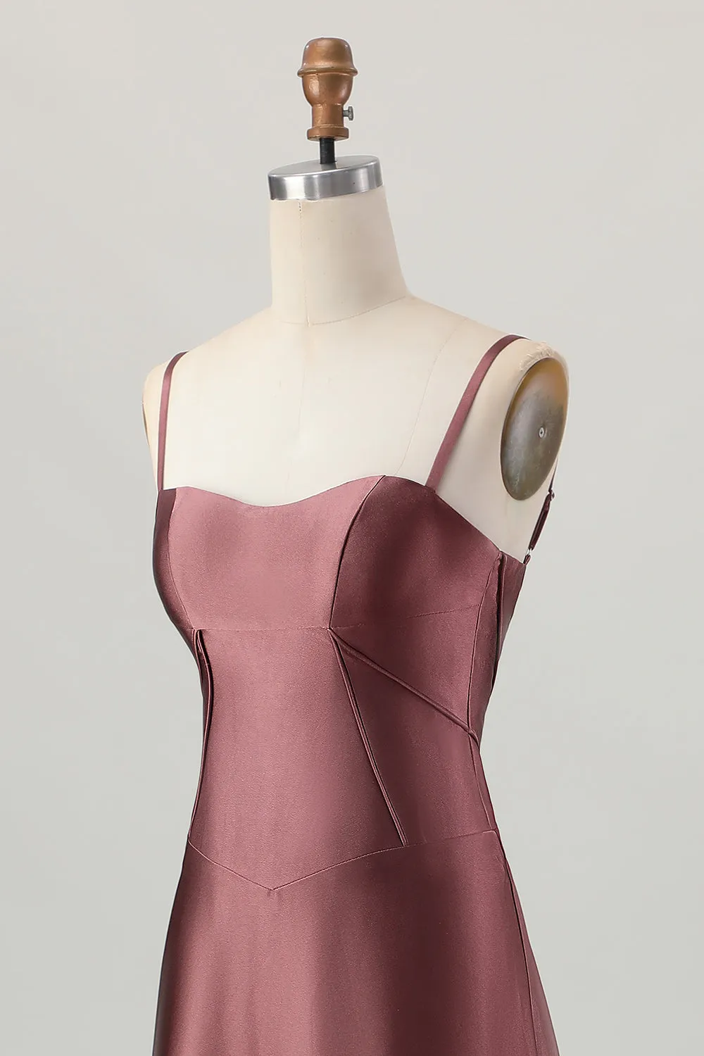 Coffee A-Line Spaghetti Straps Long Bridesmaid Dress with Lace Up Back sold by Wedtrend product image thumbnail 5