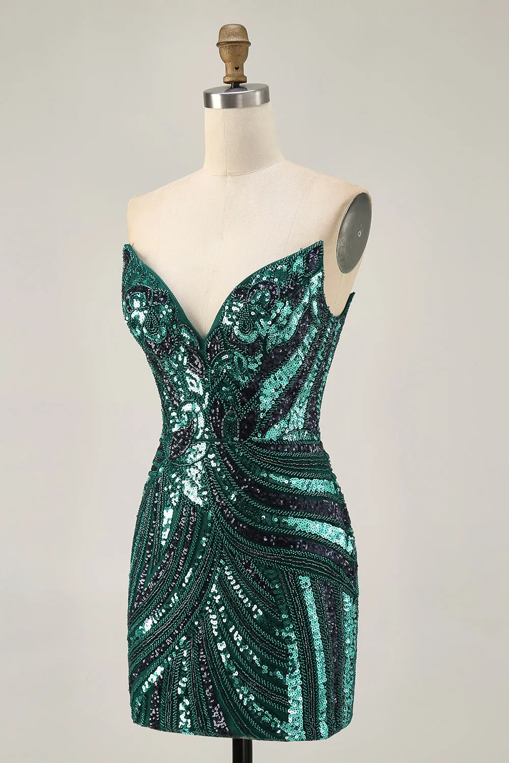 Dark Green Sparkly Strapless Sequins Tight Homecoming Dress sold by Wedtrend product image thumbnail 3