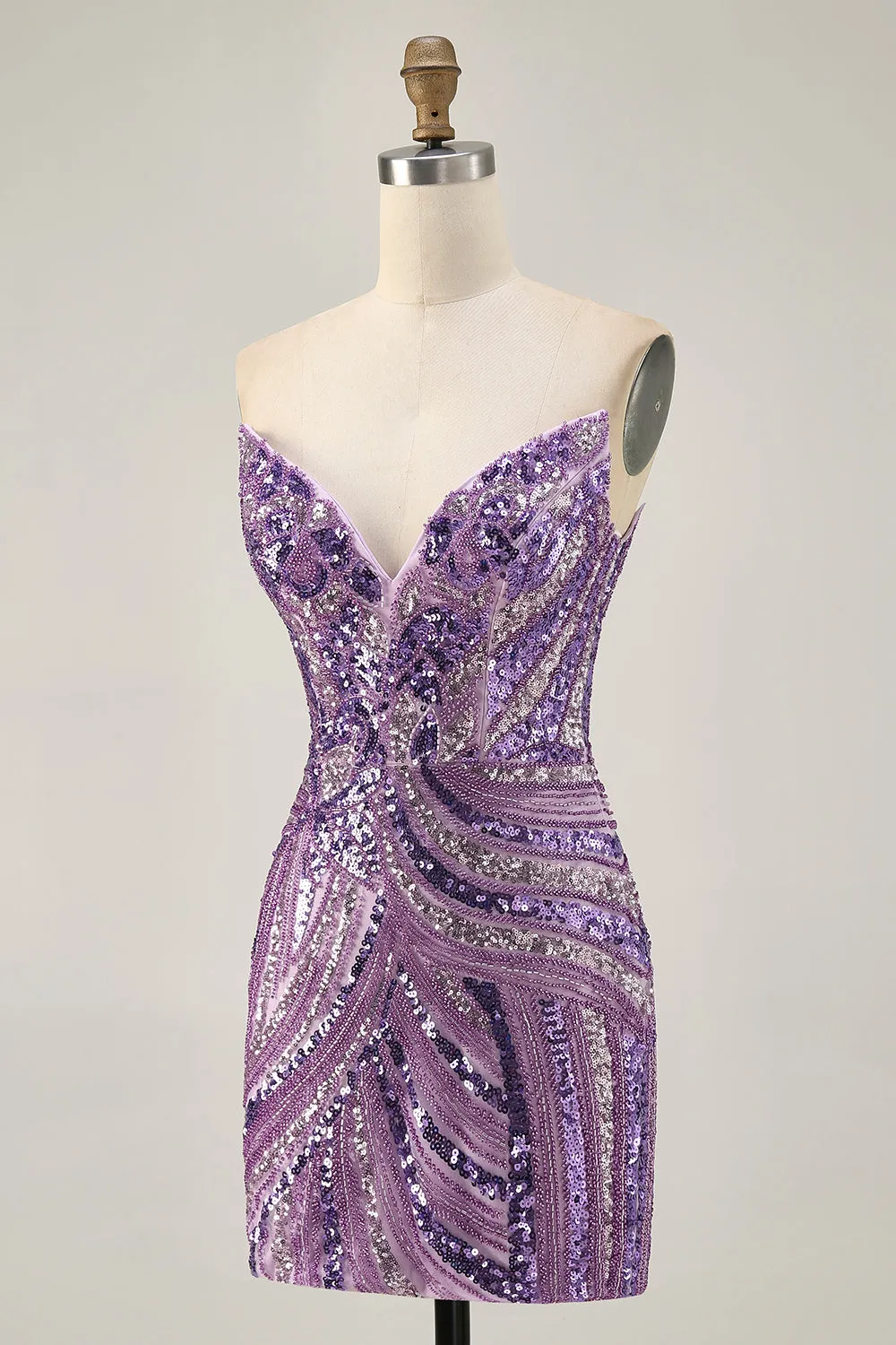 Sparkly Sequins Purple Strapless Tight Short Homecoming Dress sold by Wedtrend product image thumbnail 3