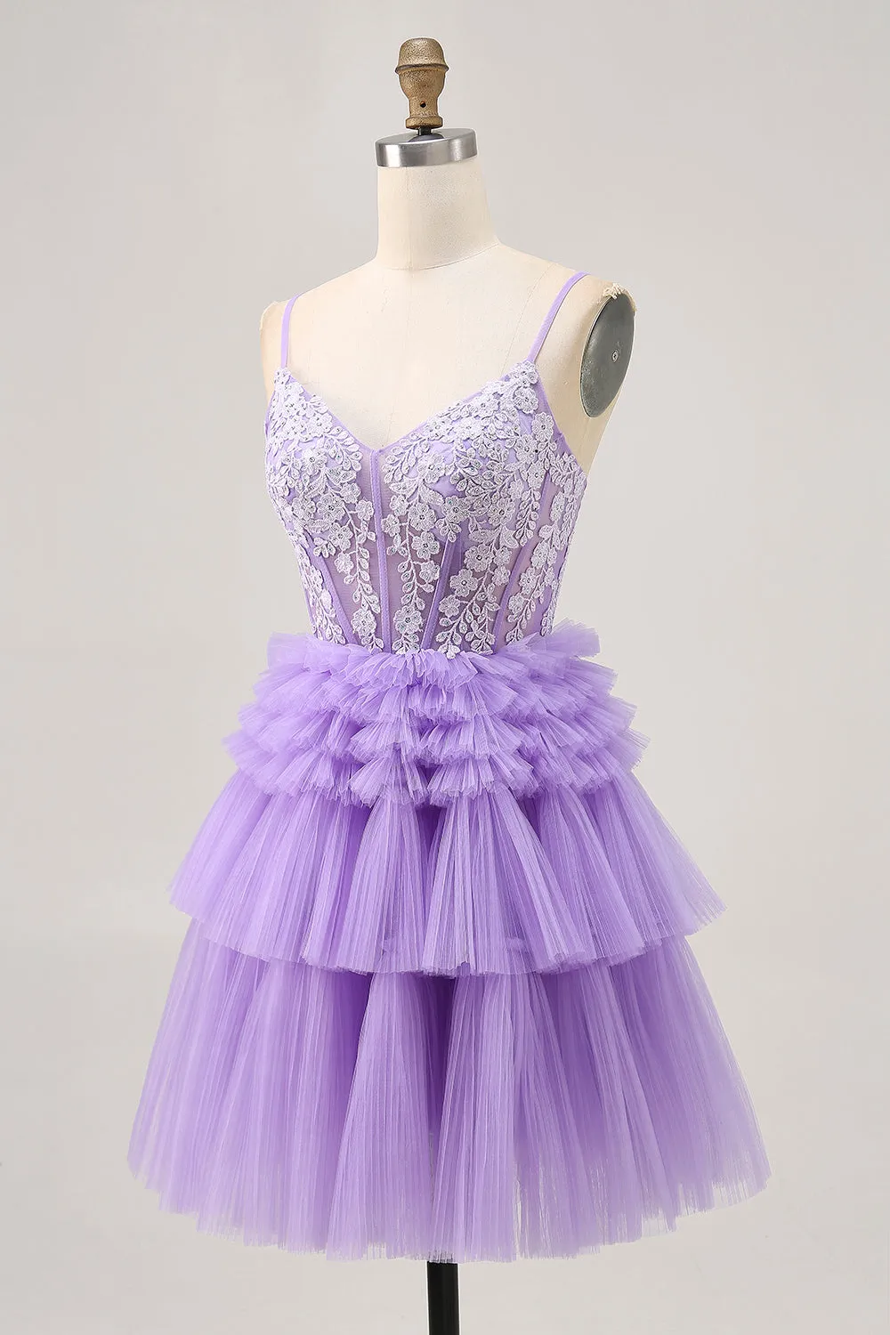 Lavender Off The Shoulder Beaded Tiered A-Line Homecoming Dress sold by Wedtrend product image thumbnail 3
