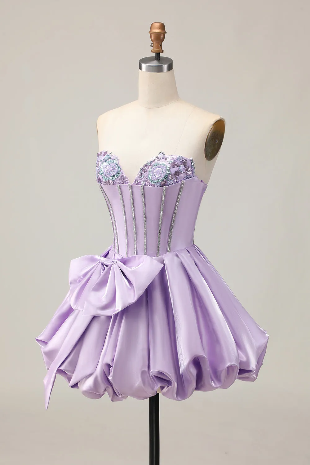 A-Line Strapless Corset Beaded Purple Short Homecoming Dress with Bow sold by Wedtrend product image thumbnail 3