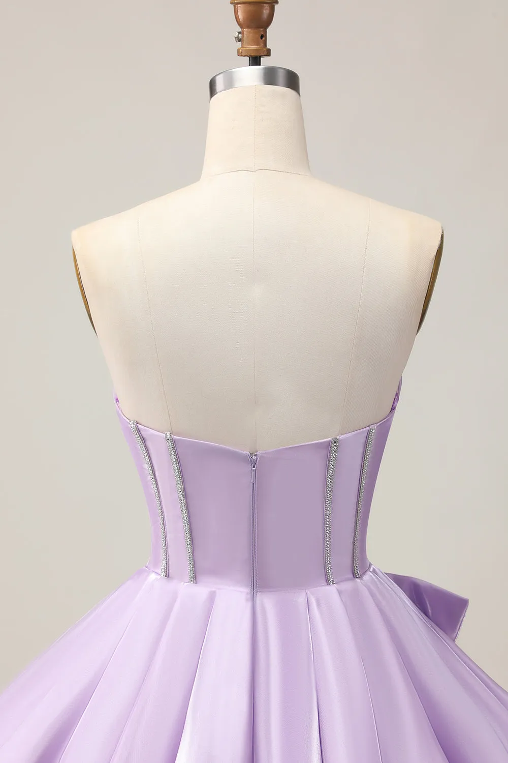 A-Line Strapless Corset Beaded Purple Short Homecoming Dress with Bow sold by Wedtrend product image thumbnail 5