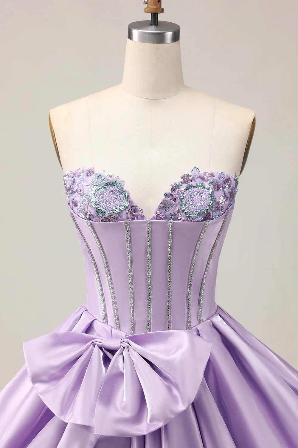 A-Line Strapless Corset Beaded Purple Short Homecoming Dress with Bow sold by Wedtrend product image thumbnail 4