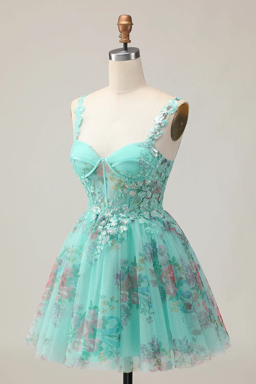 Green Corset A Line Sequins Printed Short Homecoming Dress with Lace Up Back sold by Wedtrend product image thumbnail 3
