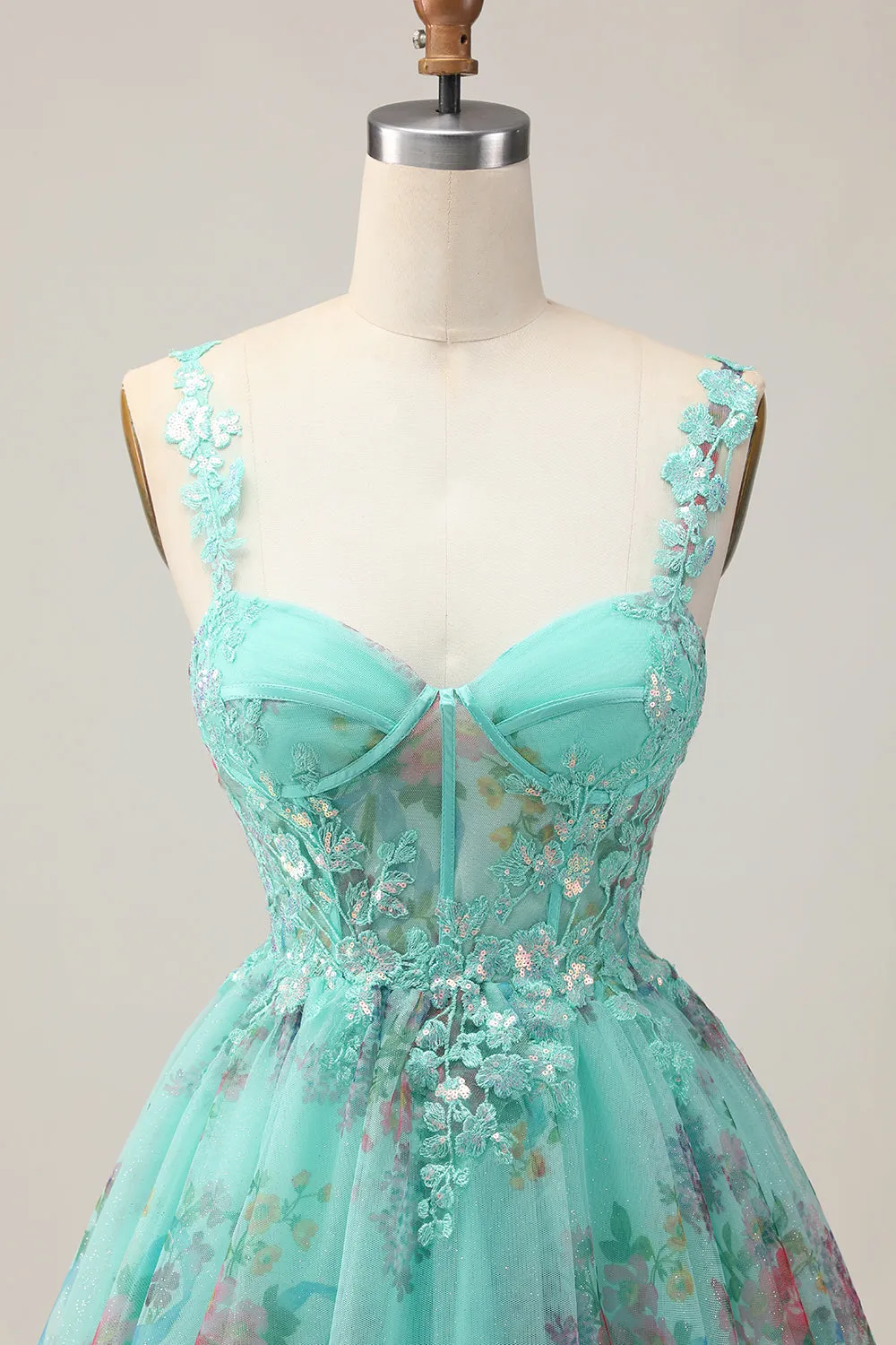 Green Corset A Line Sequins Printed Short Homecoming Dress with Lace Up Back sold by Wedtrend product image thumbnail 4