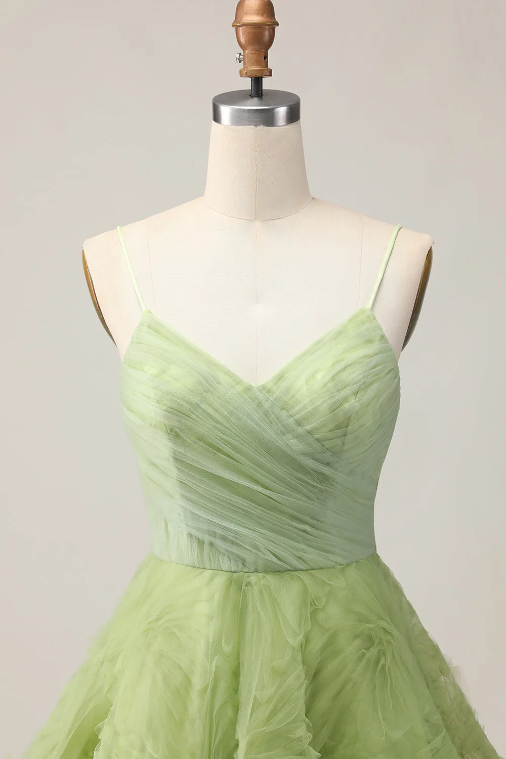 Green A Line Spaghetti Straps Backless Ruched Short Homecoming Dress sold by Wedtrend product image thumbnail 4