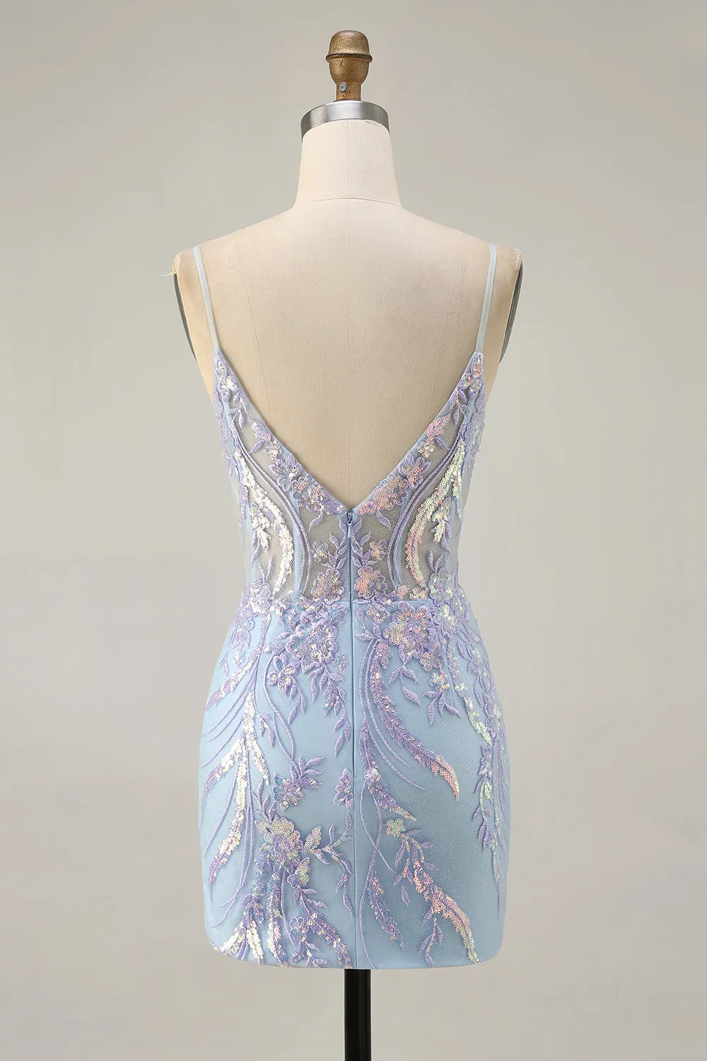 Blue Bodycon Spaghetti Straps Sequins Homecoming Dress with Appliques sold by Wedtrend product image thumbnail 2