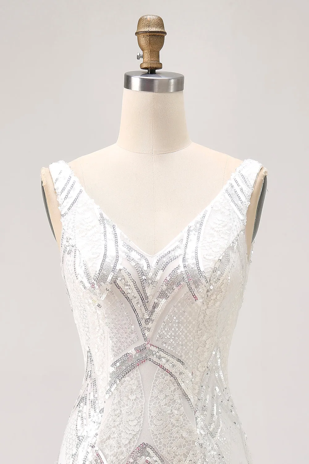 Sparkly White Bodycon V Neck Sequins Short Homecoming Dress sold by Wedtrend product image thumbnail 4