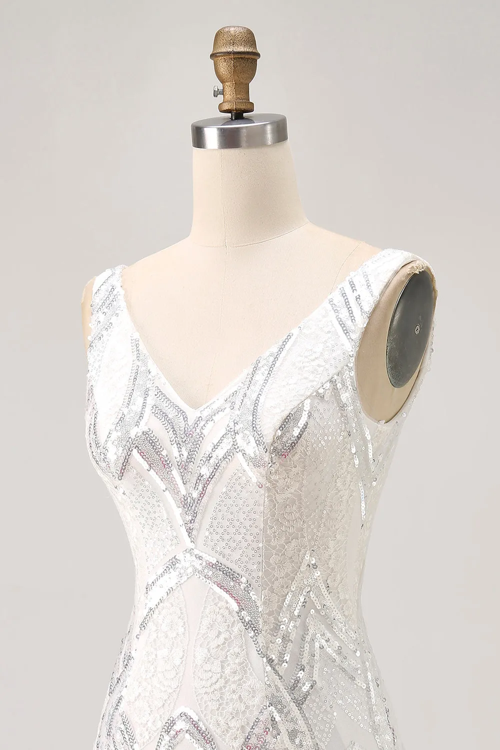 Sparkly White Bodycon V Neck Sequins Short Homecoming Dress sold by Wedtrend product image thumbnail 5