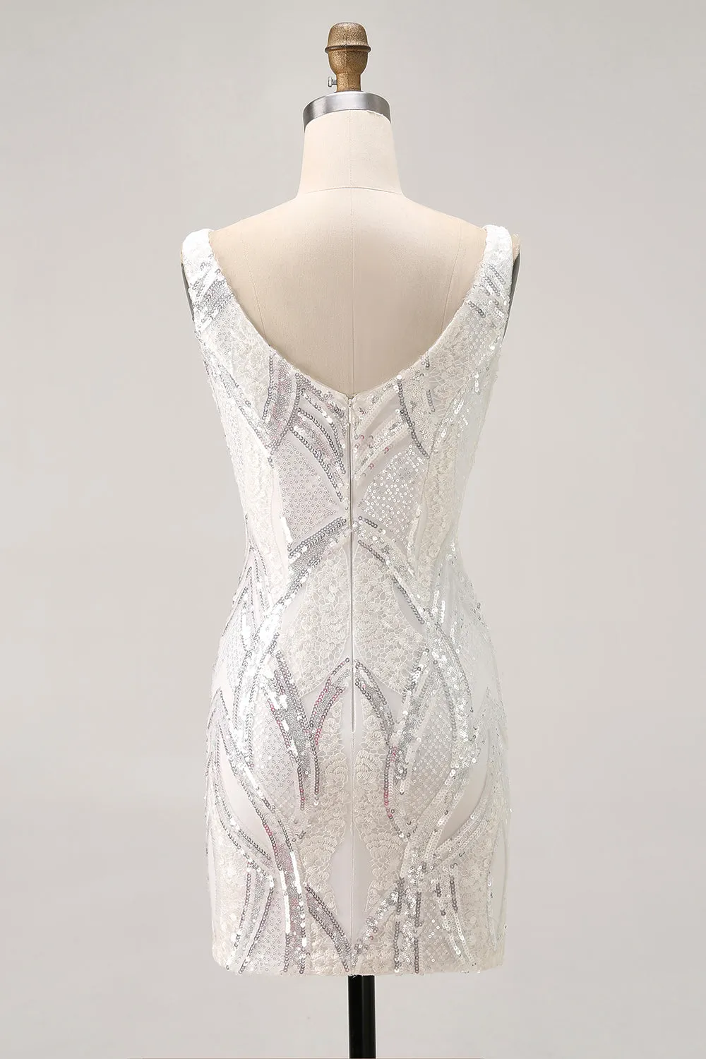 Sparkly White Bodycon V Neck Sequins Short Homecoming Dress sold by Wedtrend product image thumbnail 2