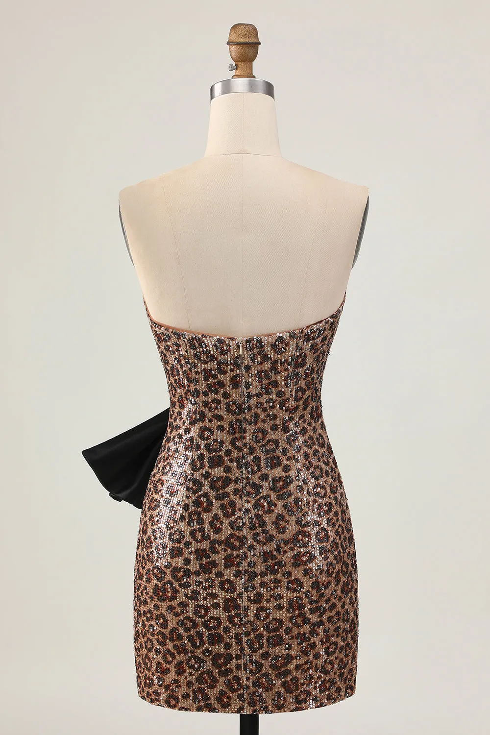 Brown Leopard Bodycon Strapless Short Homecoming Dress with Bow sold by Wedtrend product image thumbnail 2