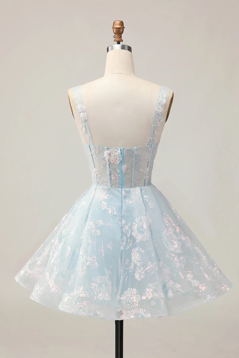 Sparkly Light Blue A-Line Floral Corset Short Homecoming Dress with Sequins sold by Wedtrend product image thumbnail 2