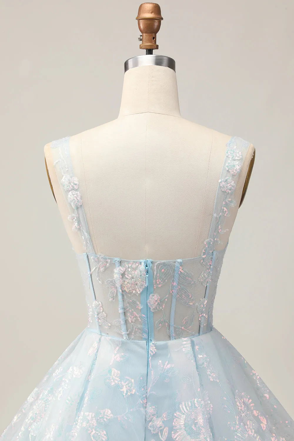 Sparkly Light Blue A-Line Floral Corset Short Homecoming Dress with Sequins sold by Wedtrend product image thumbnail 5