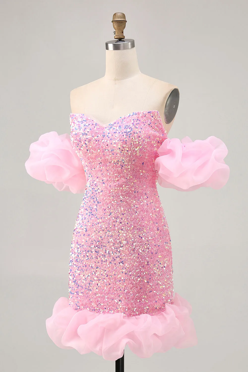 Pink Off The Shoulder Bodycon Sequins Short Homecoming Dress sold by Wedtrend product image thumbnail 5