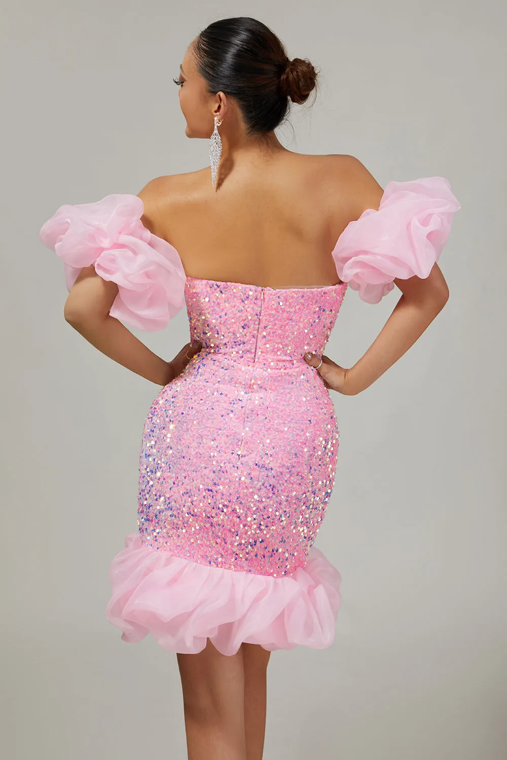 Pink Off The Shoulder Bodycon Sequins Short Homecoming Dress sold by Wedtrend product image thumbnail 4