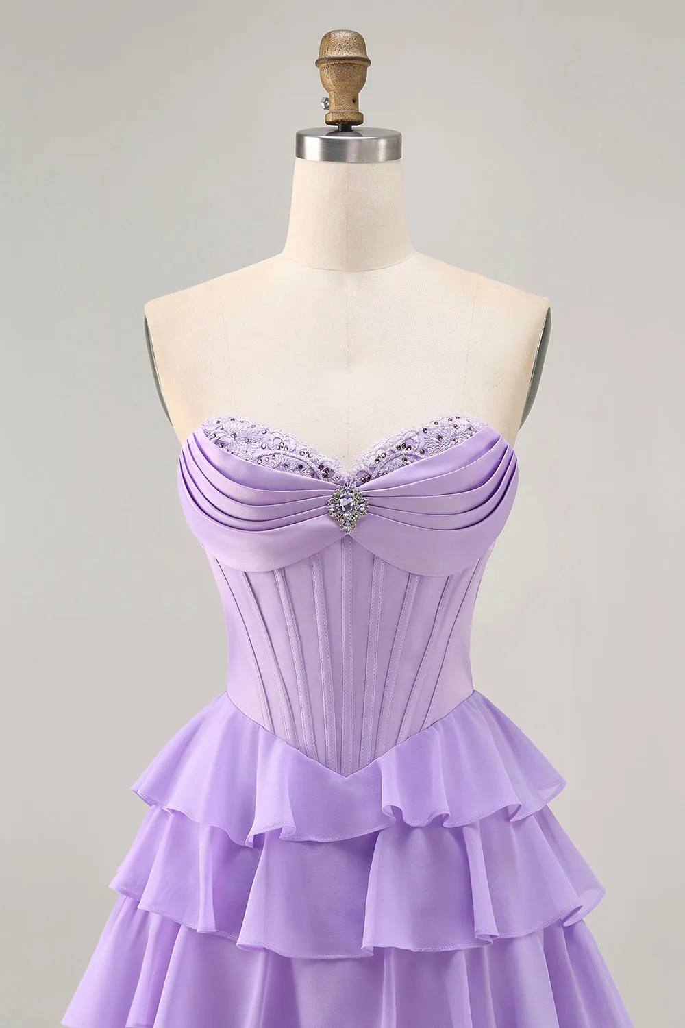 Cute Purple A-Line Tiered Strapless Corset Short Homecoming Dress sold by Wedtrend product image thumbnail 4