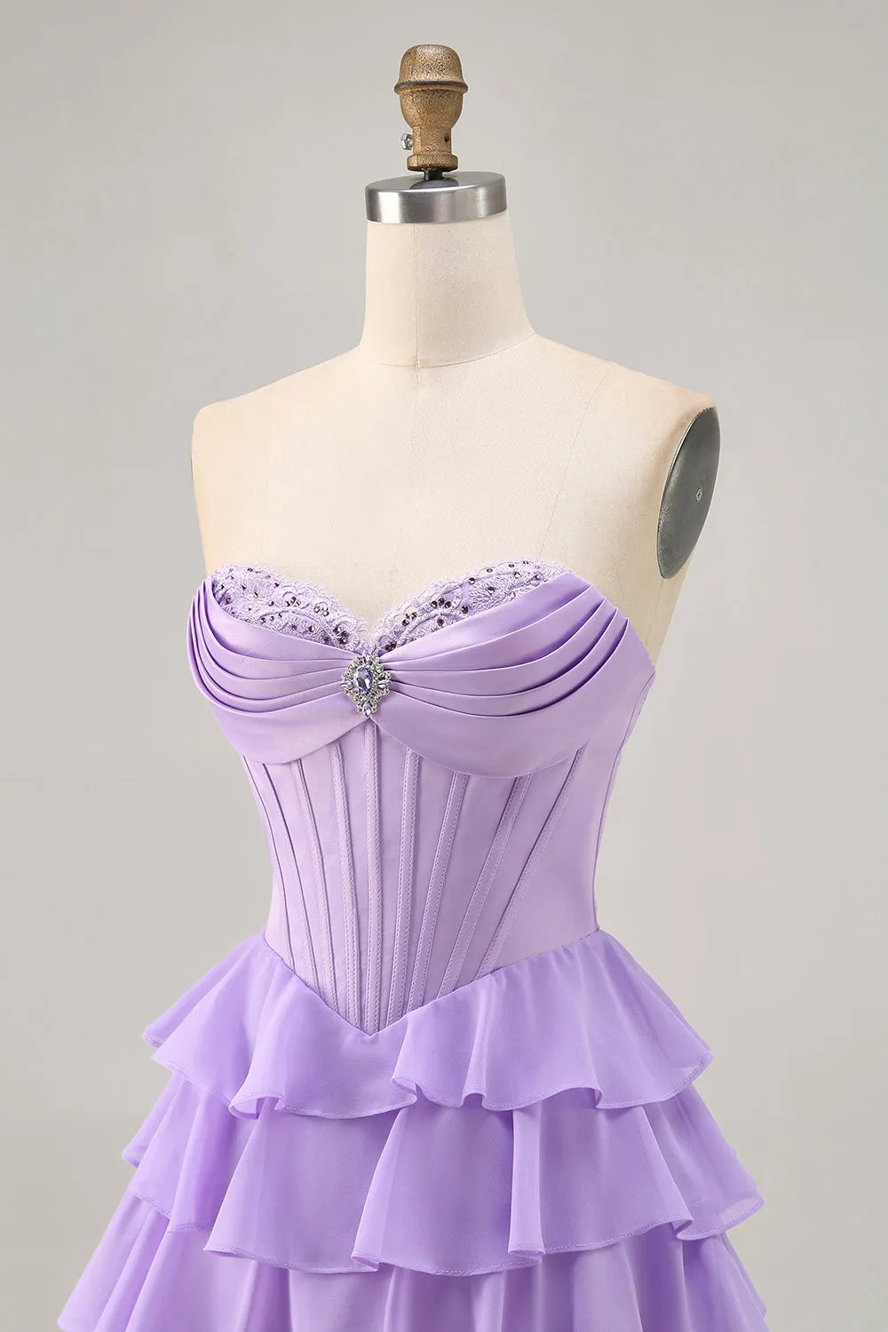 Cute Purple A-Line Tiered Strapless Corset Short Homecoming Dress sold by Wedtrend product image thumbnail 5