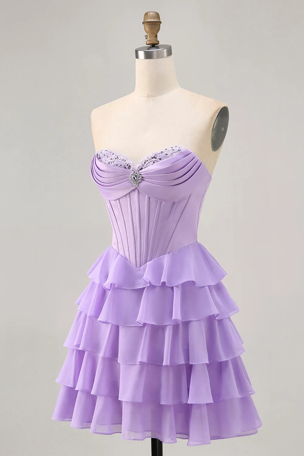 Cute Purple A-Line Tiered Strapless Corset Short Homecoming Dress sold by Wedtrend product image thumbnail 3