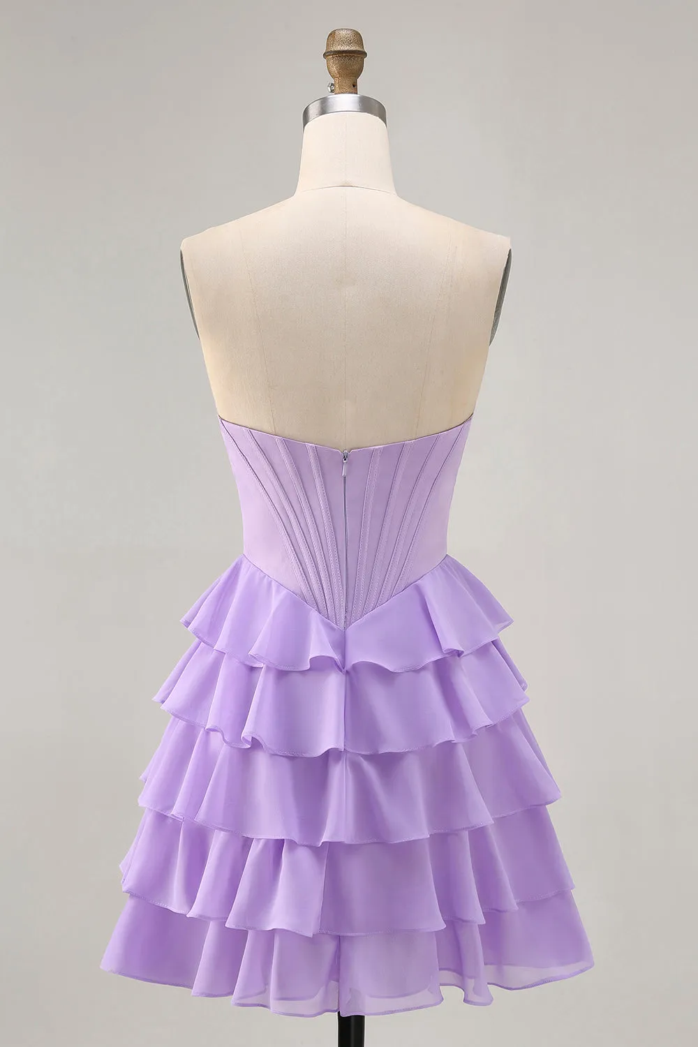 Cute Purple A-Line Tiered Strapless Corset Short Homecoming Dress sold by Wedtrend product image thumbnail 2