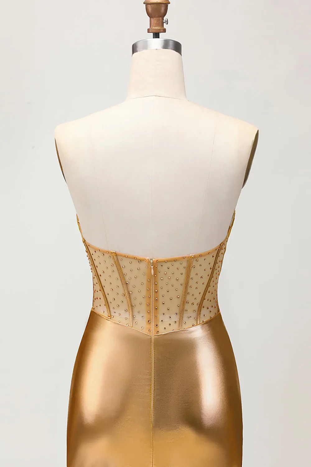 Sparkly Strapless Golden Bodycon Corset Homecoming Dress sold by Wedtrend product image thumbnail 5