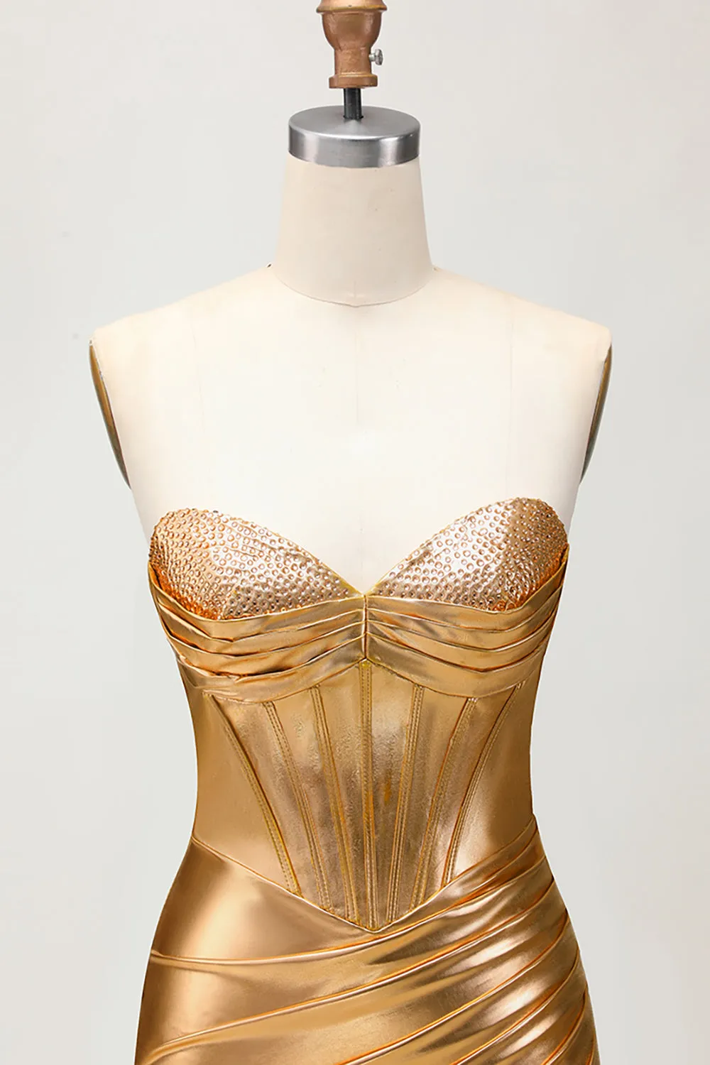 Sparkly Strapless Golden Bodycon Corset Homecoming Dress sold by Wedtrend product image thumbnail 4