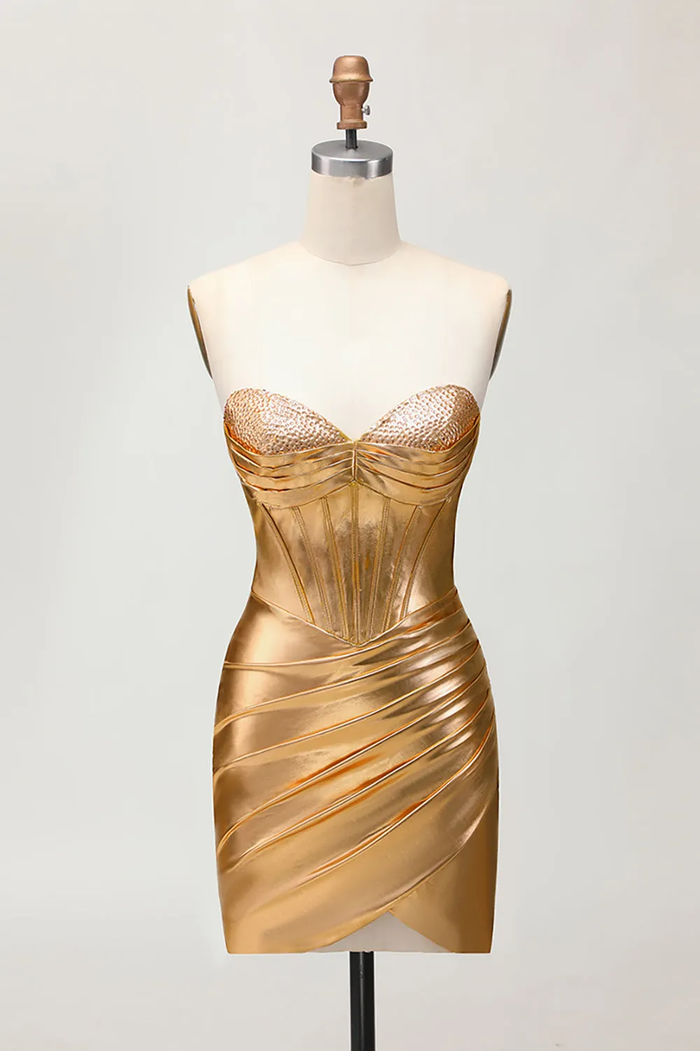 Sparkly Strapless Golden Bodycon Corset Homecoming Dress sold by Wedtrend