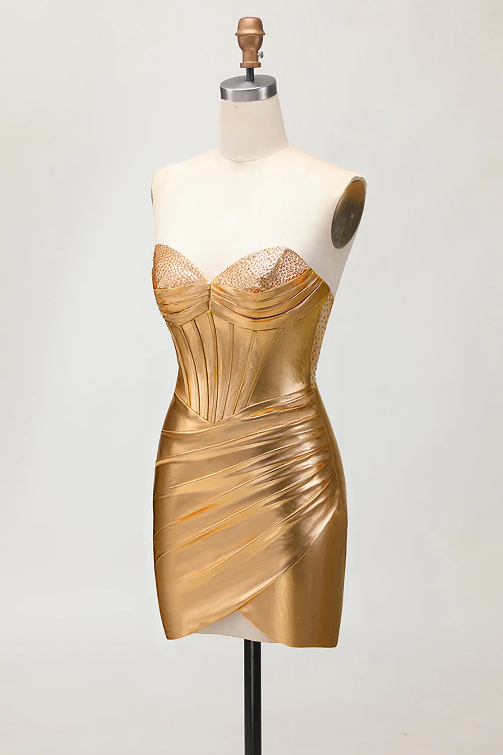 Sparkly Strapless Golden Bodycon Corset Homecoming Dress sold by Wedtrend product image thumbnail 3