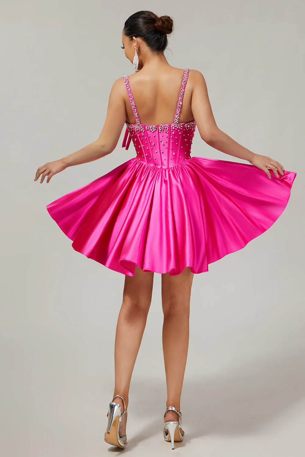 Fuchsia A Line Satin Corset Short Homecoming Dress with Beading sold by Wedtrend product image thumbnail 4