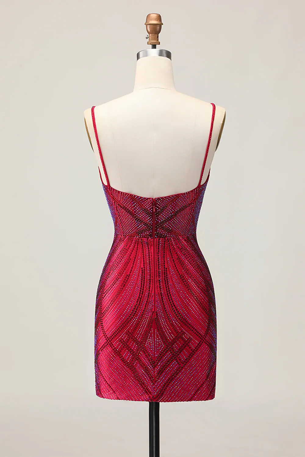 Burgundy Bodycon Spaghetti Straps Beaded Homecoming Dress sold by Wedtrend product image thumbnail 2