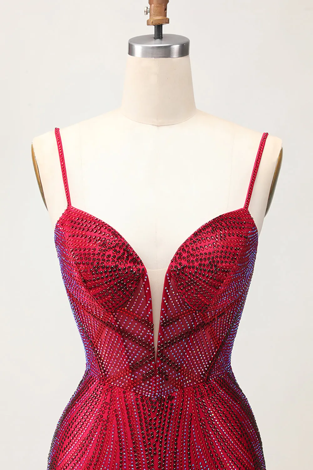 Burgundy Bodycon Spaghetti Straps Beaded Homecoming Dress sold by Wedtrend product image thumbnail 4