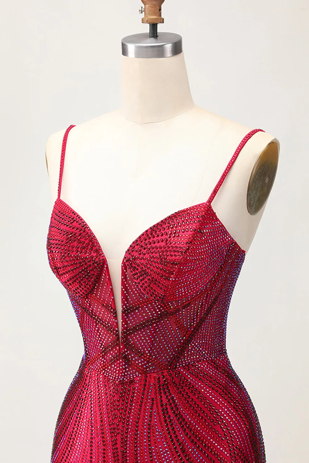 Burgundy Bodycon Spaghetti Straps Beaded Homecoming Dress sold by Wedtrend product image thumbnail 5
