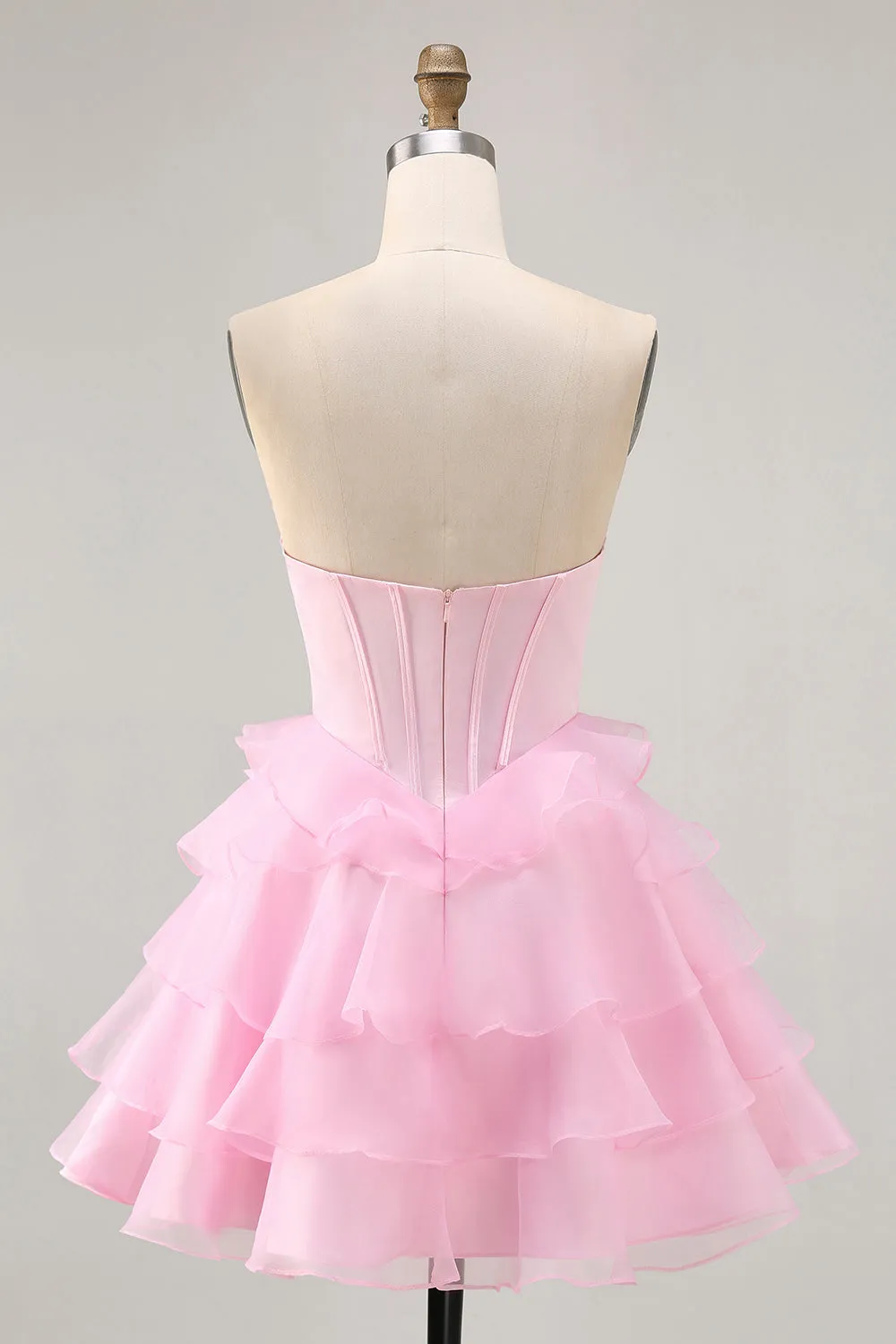 Pink A Line Sweetheart Tiered Corset Short Homecoming Dress sold by Wedtrend product image thumbnail 2